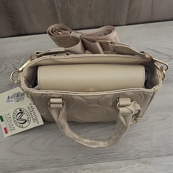 Valentino Orlandi Light Taupe Small Crossbody Purse Satchel Vegan Leather NEW - Picture 8 of 16